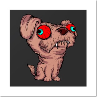 crazy dog pet cartoon illustration red eyes Posters and Art